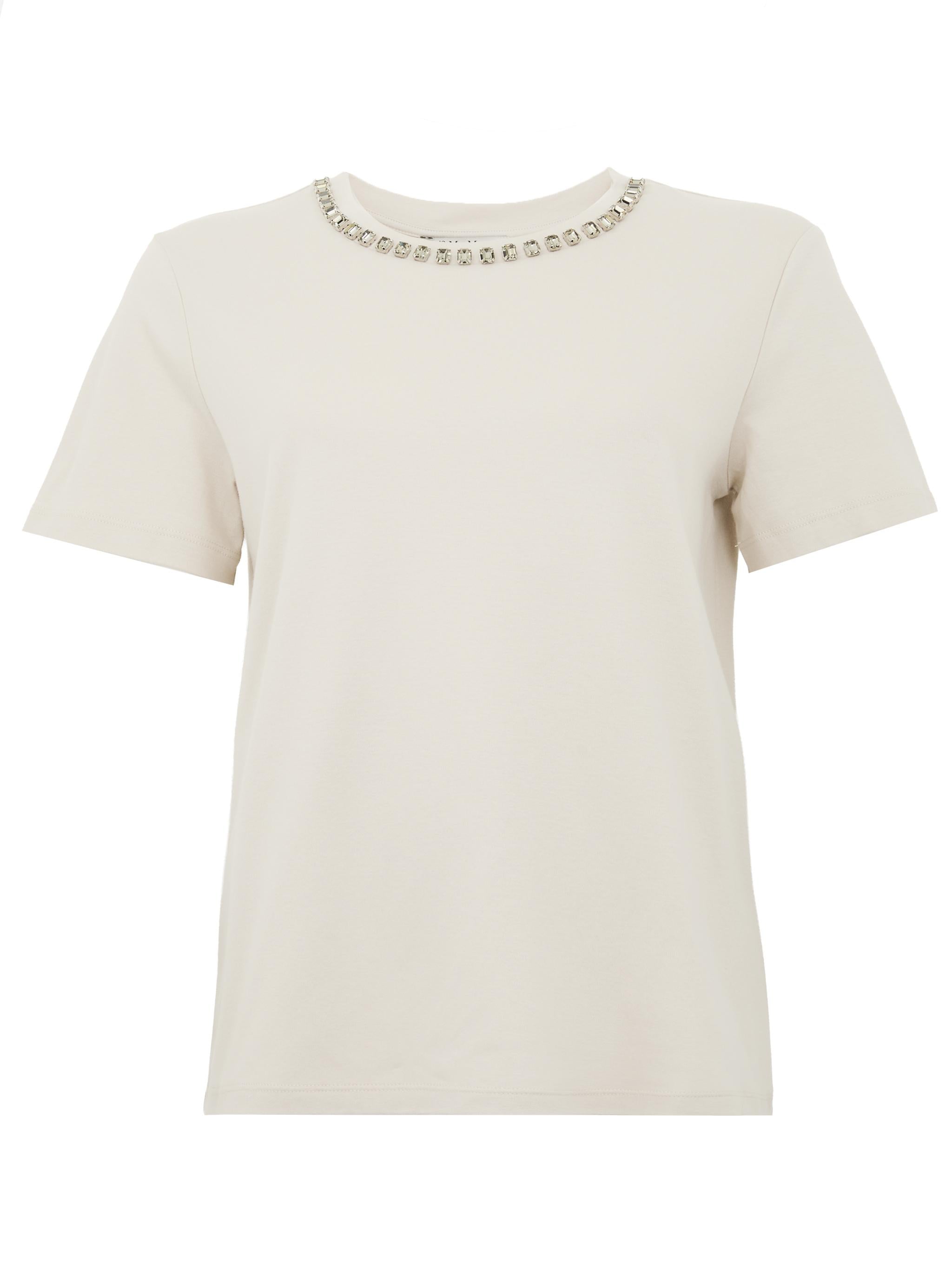 S MAX MARA T-shirt Bingo girocollo con strass biege