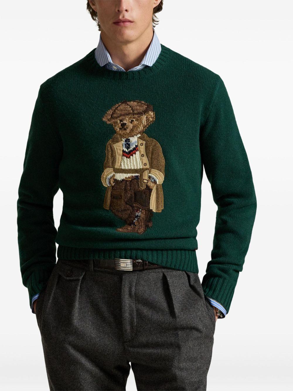 POLO RALPH LAUREN Maglione girocollo con ricamo Polo Bear verde<BR/>