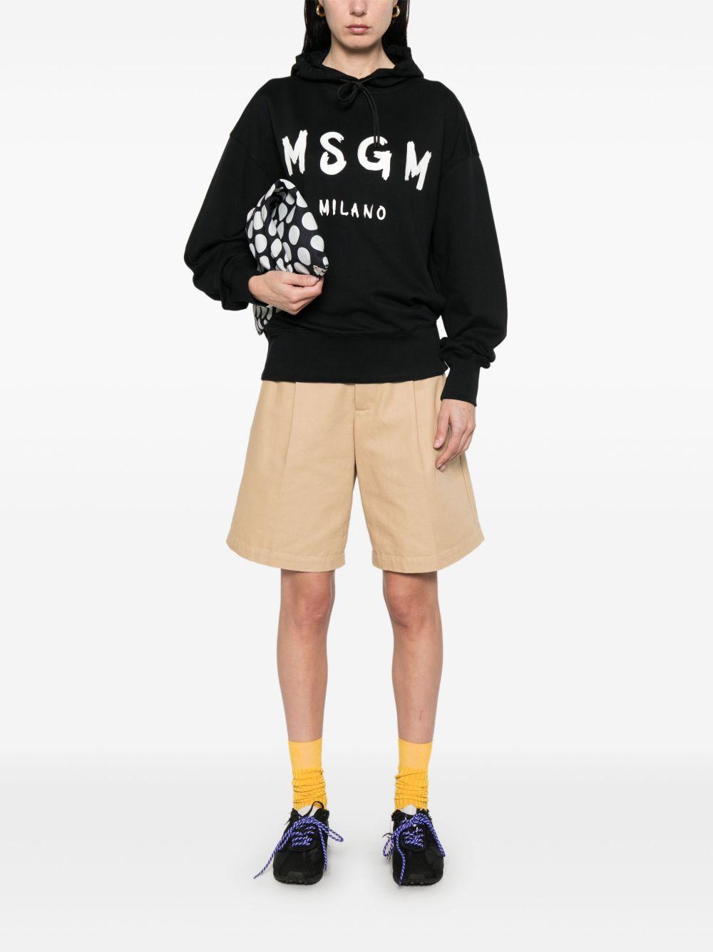 MSGM Felpa con cappuccio in cotone nero con logo<BR/>