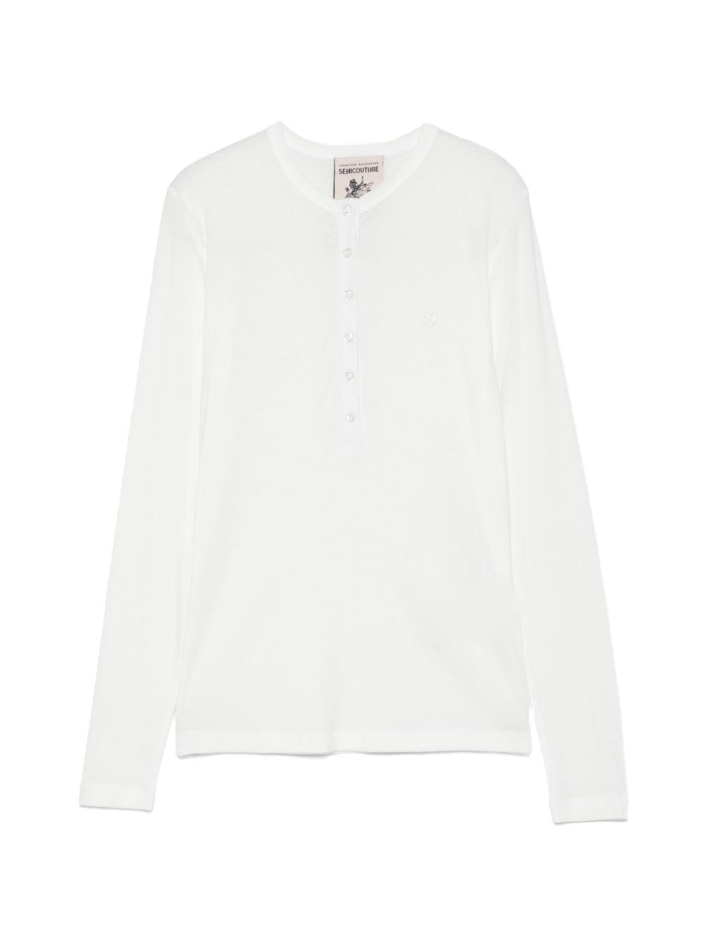 SEMICOUTURE Polo Filomena bianca con bottoni a maniche lunghe