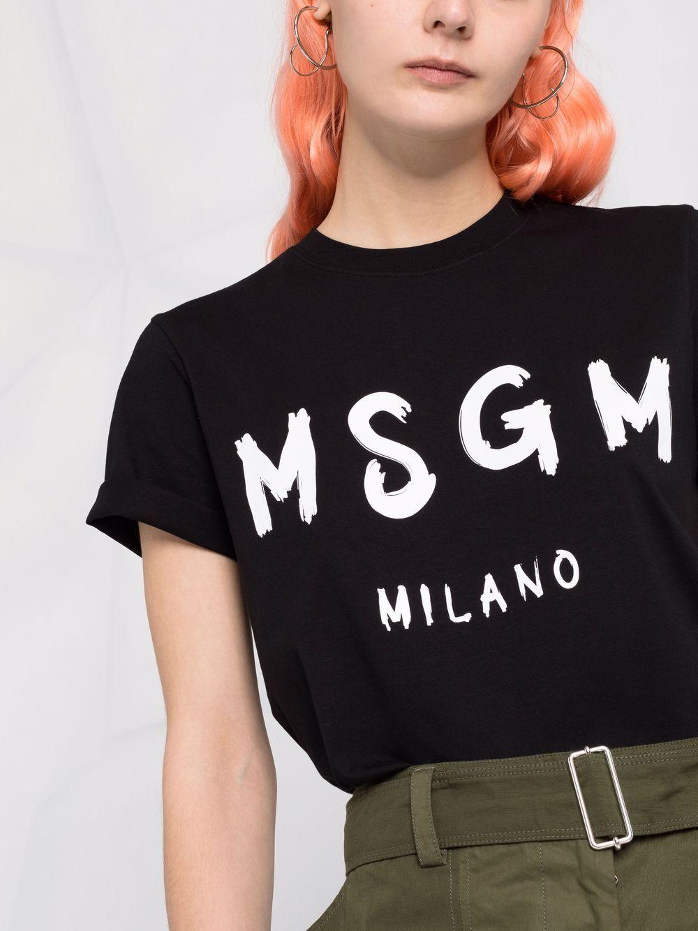 MSGM T-shirt girocollo in cotone nero con logo
