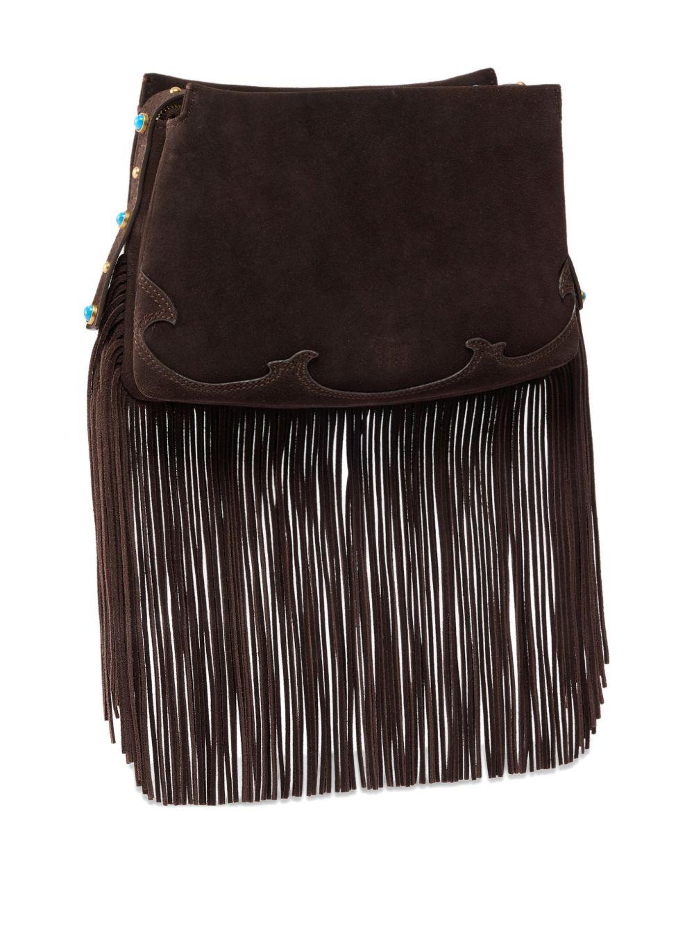 PINKO Borsa Triplet in suede cioccolato con frange