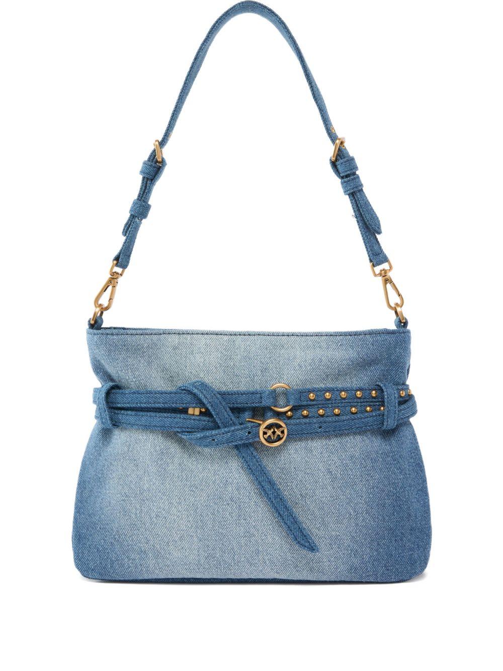 PINKO Borsa a tracolla "Small Belt" in suede blu denim