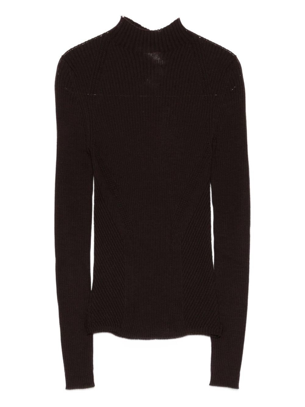 TWINSET Maglia a collo alto a costine in lana nera