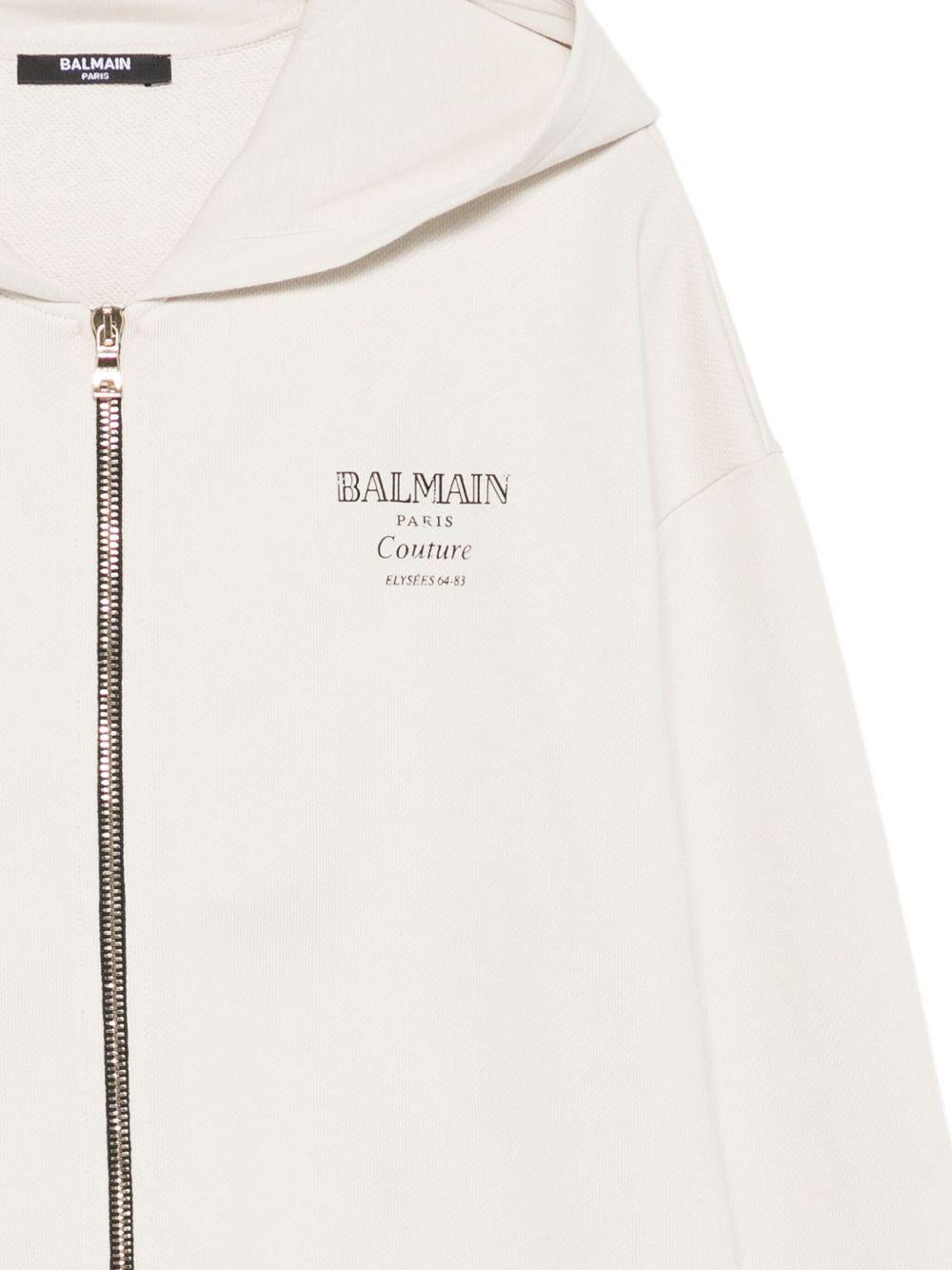 BALMAIN Felpa in cotone con cappuccio e logo