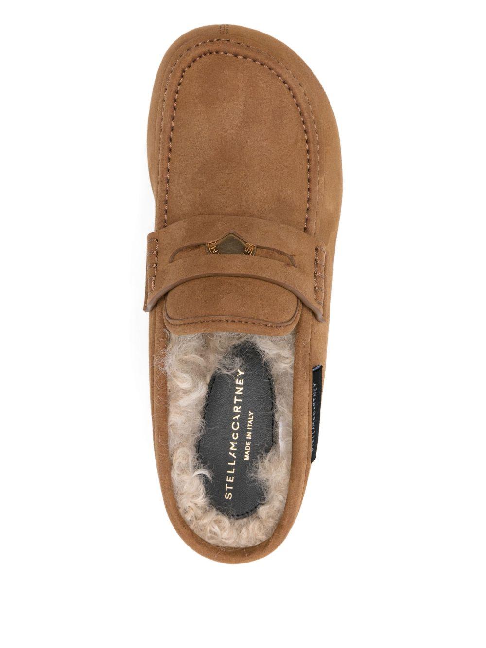 STELLA MCCARTNEY Mocassini con zeppa in pelle scamosciata beige