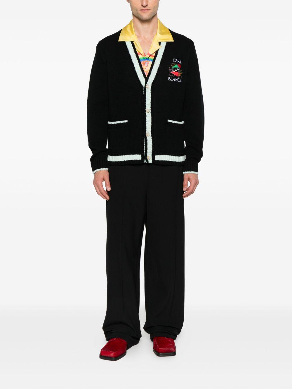 CASABLANCA Cardigan in misto lana e cashmere nero con ricamo