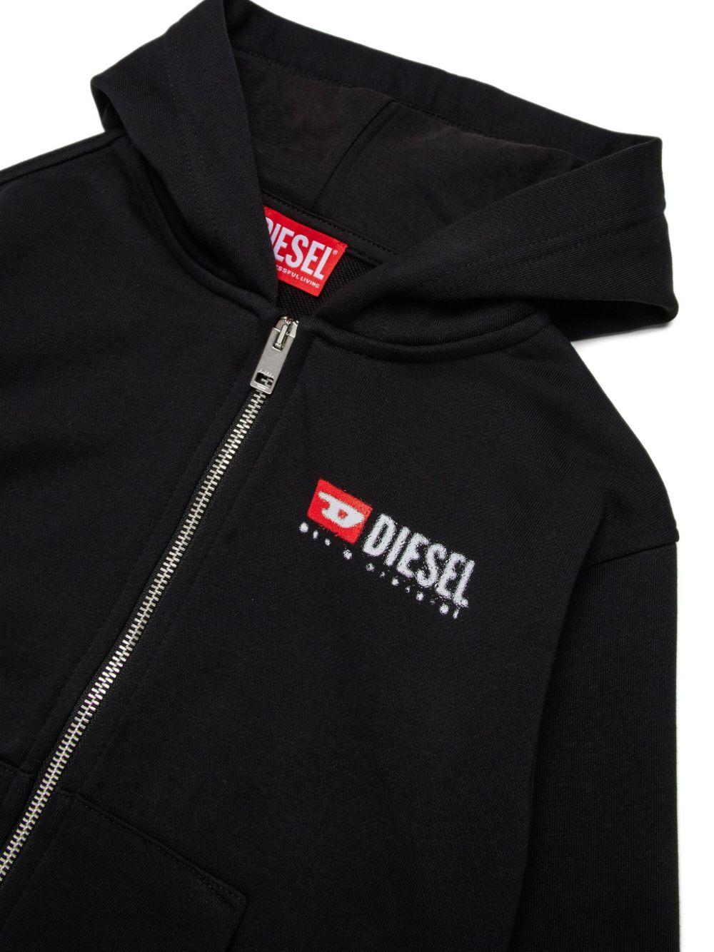 DIESEL Felpa con cappuccio in cotone nero con stampa logo