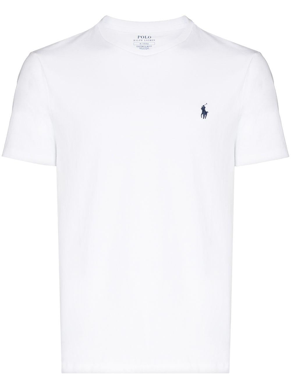 POLO RALPH LAUREN T-shirt in cotone bianco con cavallino blu