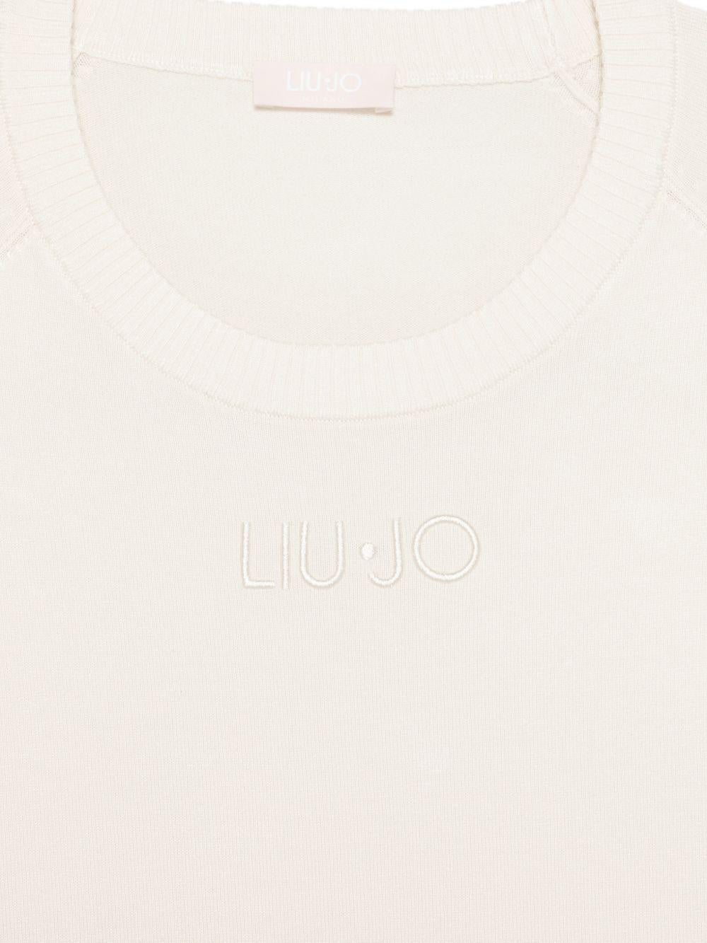 LIUJO Maglia girocollo bianca con rifiniture in argento