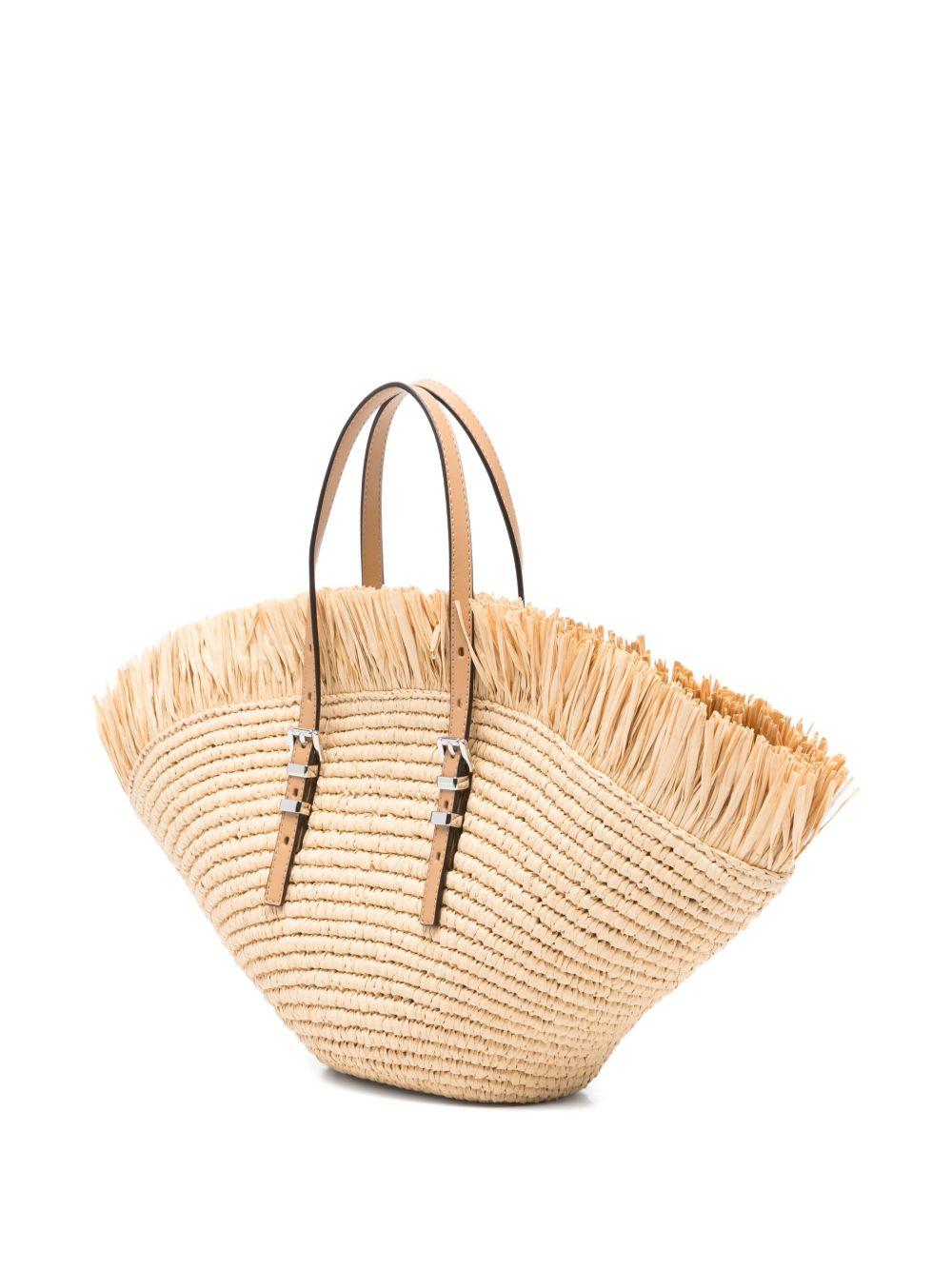 MICHAEL KORS Borsa a mano in rafia con dettagli in pelle
