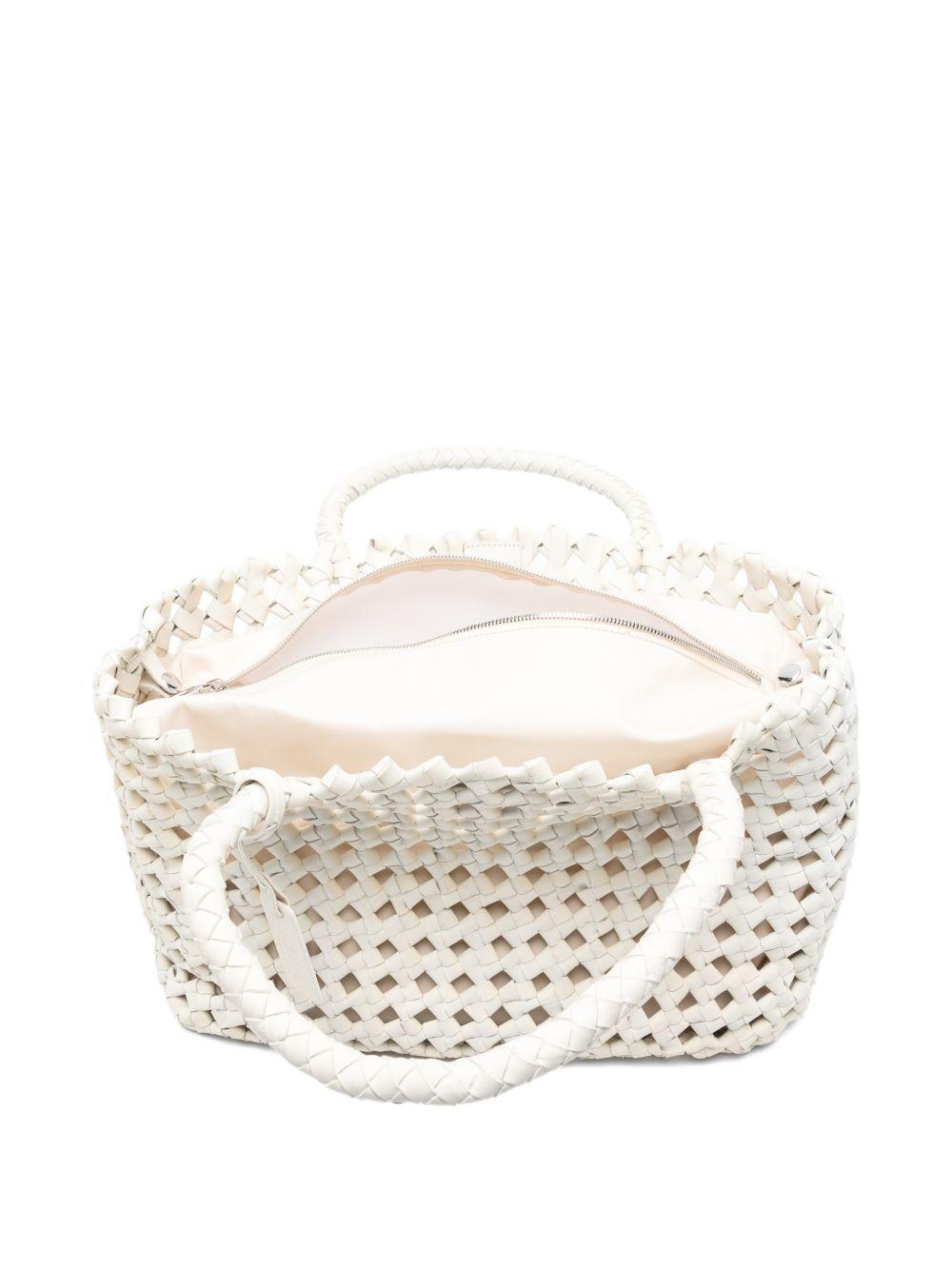 VISONA Borsa Regina in pelle intrecciata bianca