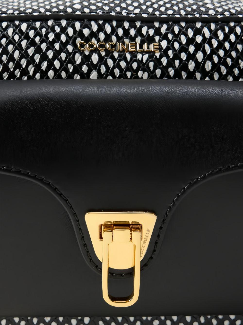 COCCINELLE Borsa a tracolla nera effetto pitonato bianco e nero