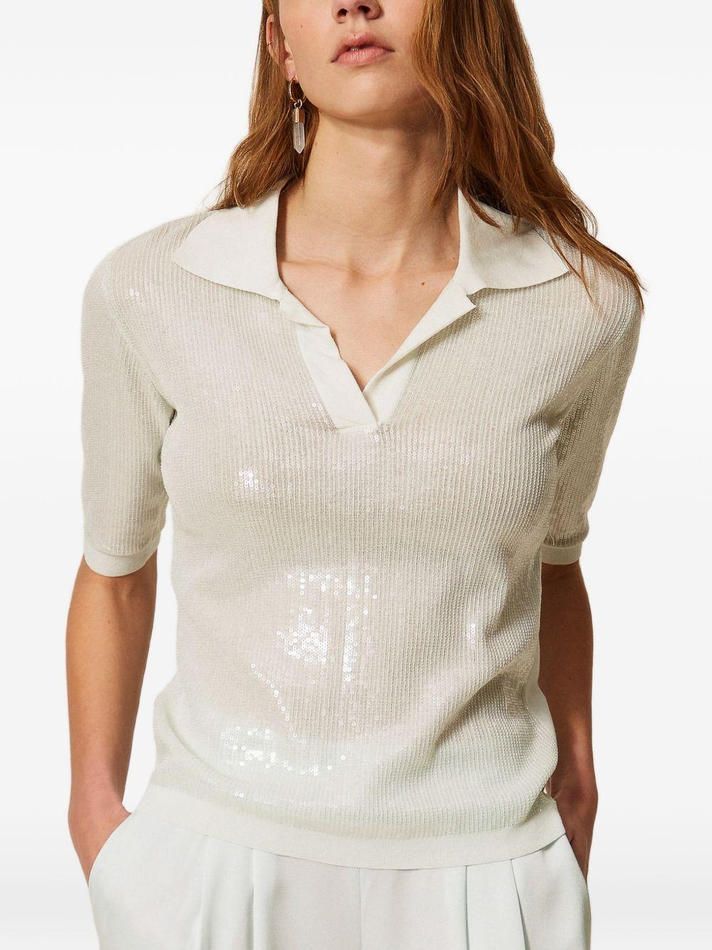 TWINSET Polo con paillettes in cotone verde acqua