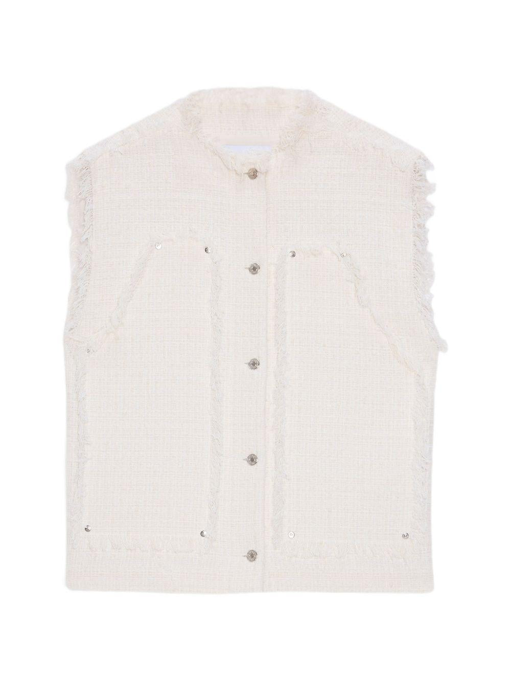 MSGM Gilet senza maniche in cotone bianco con bordo sfrangiato