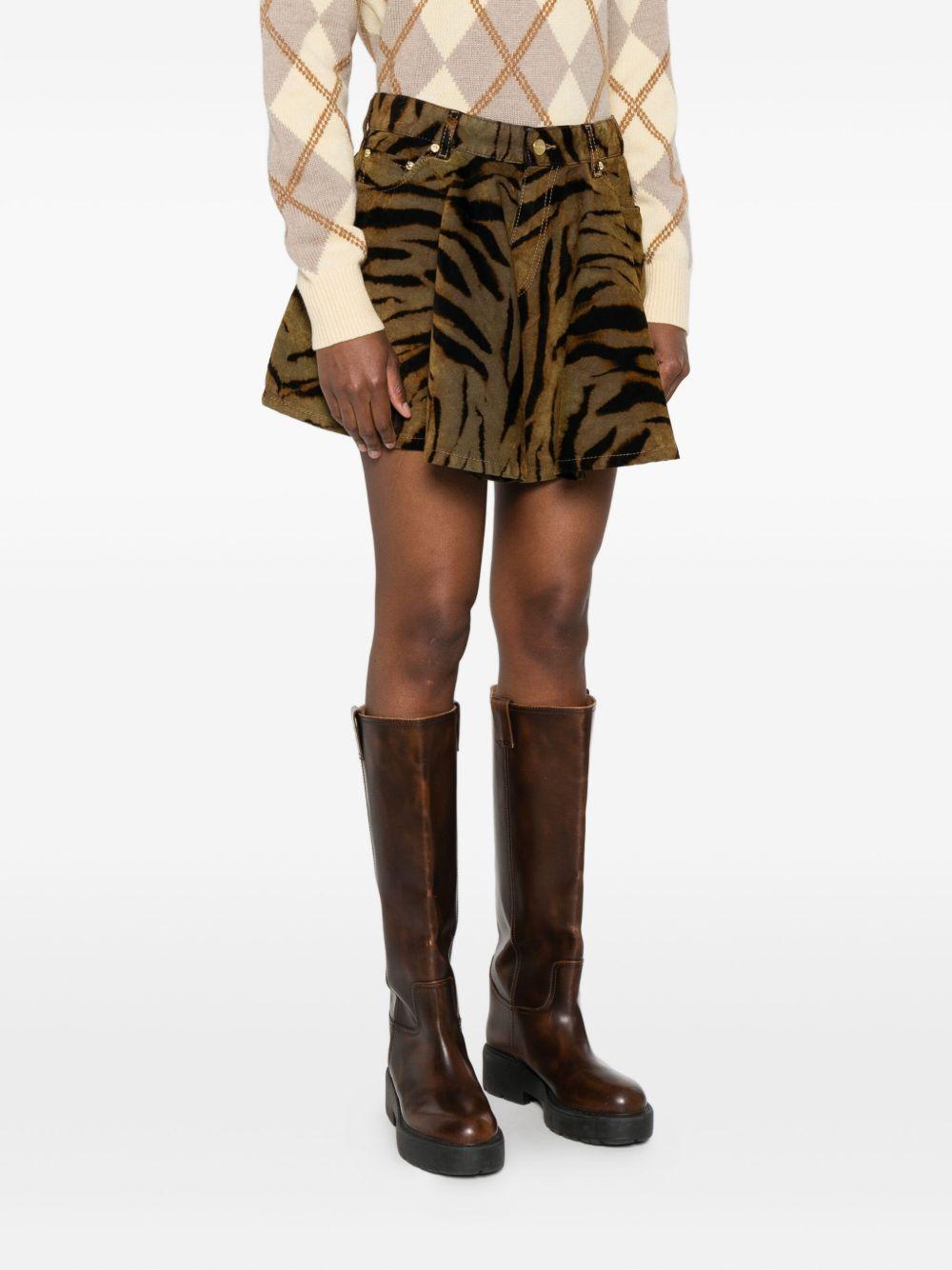 GANNI Gonna in denim con stampa zebrata