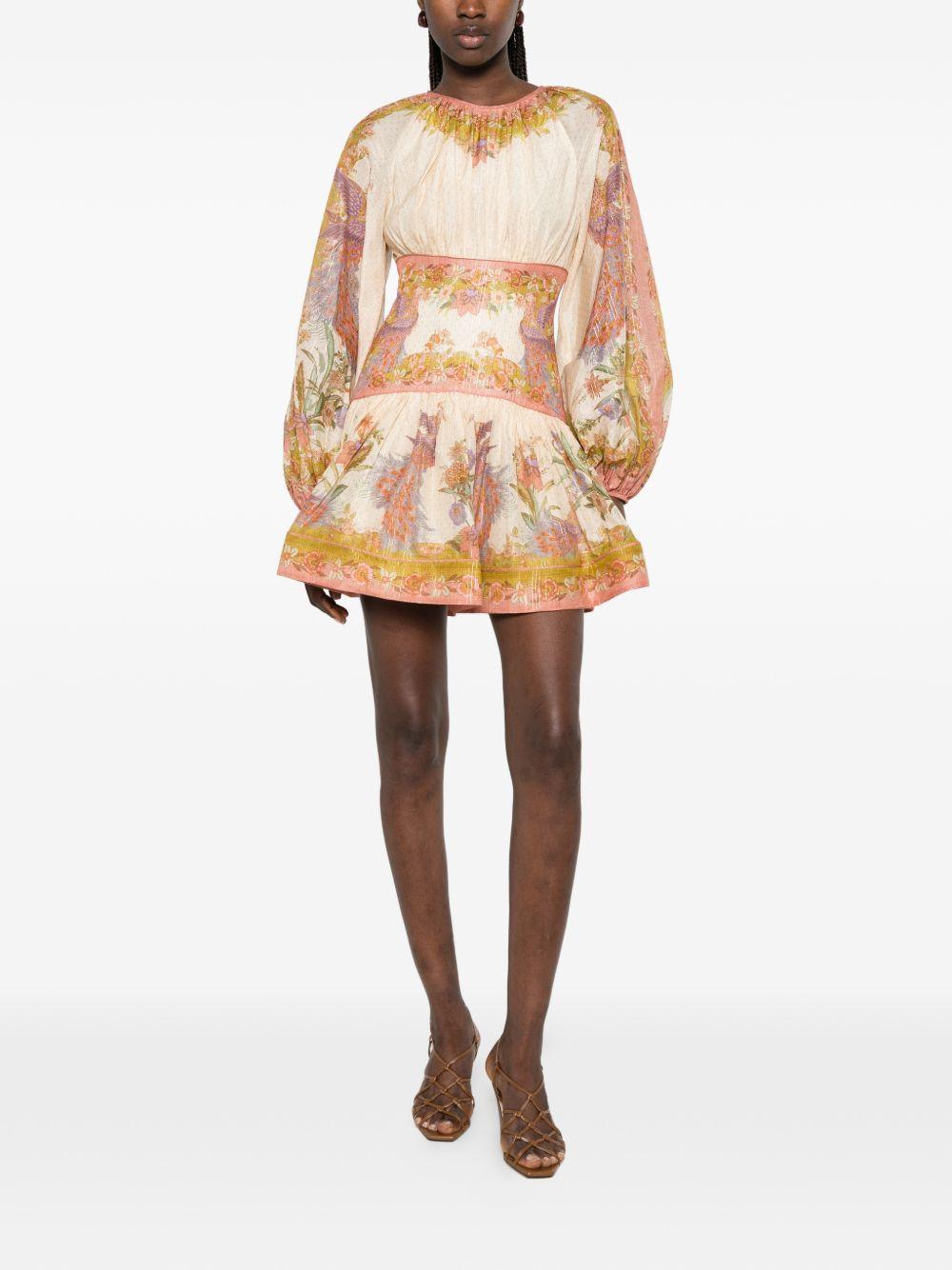ZIMMERMANN Mini abito Indra in misto cotone e seta con stampa lurex