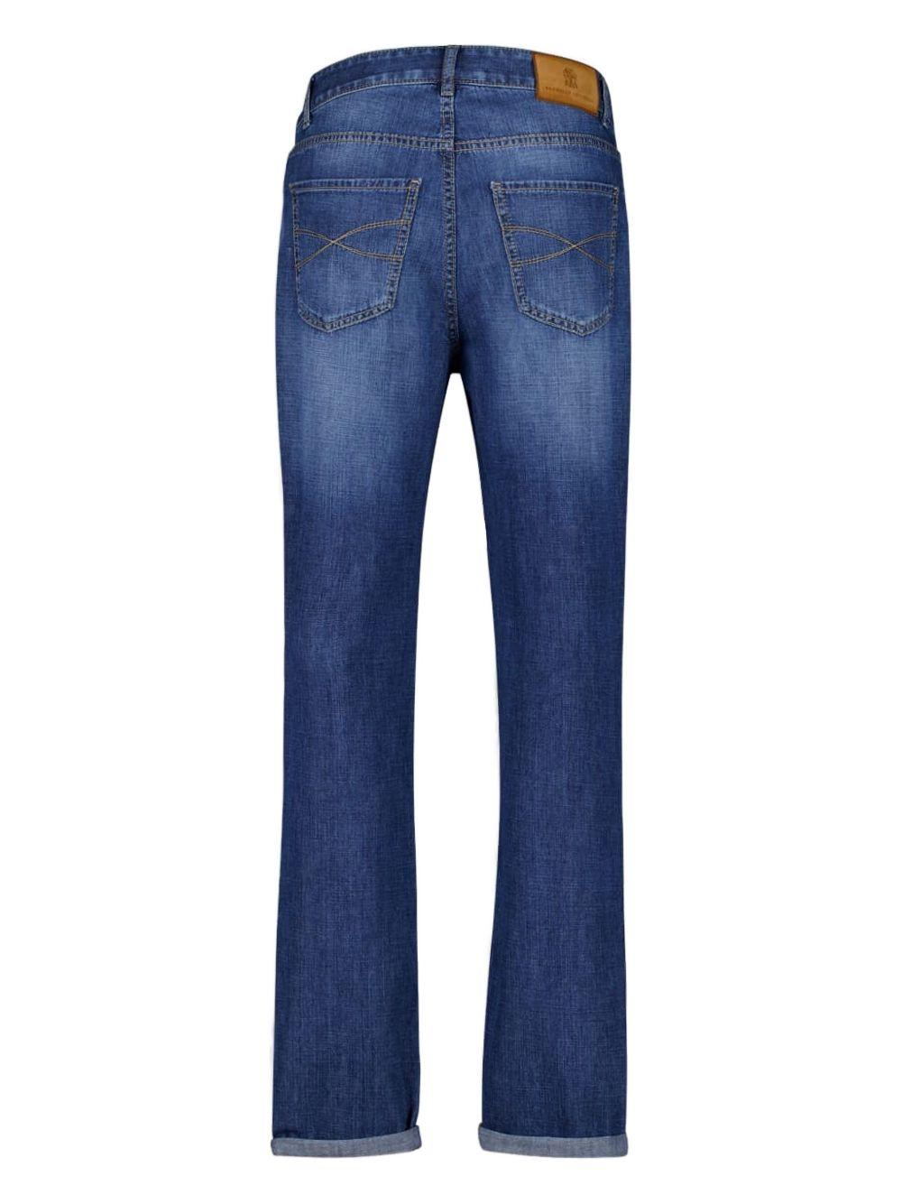 BRUNELLO CUCINELLI Jeans dritti blu effetto wash