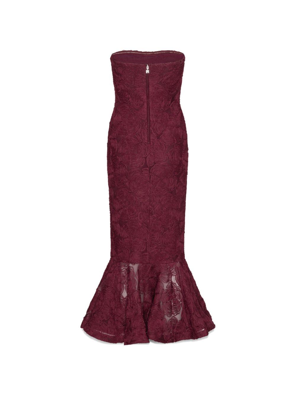 ROTATE Abito midi con ricamo floreale bordeaux