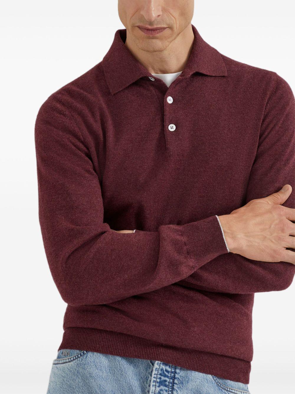 BRUNELLO CUCINELLI Polo a maniche lunghe in cashmere bordeaux