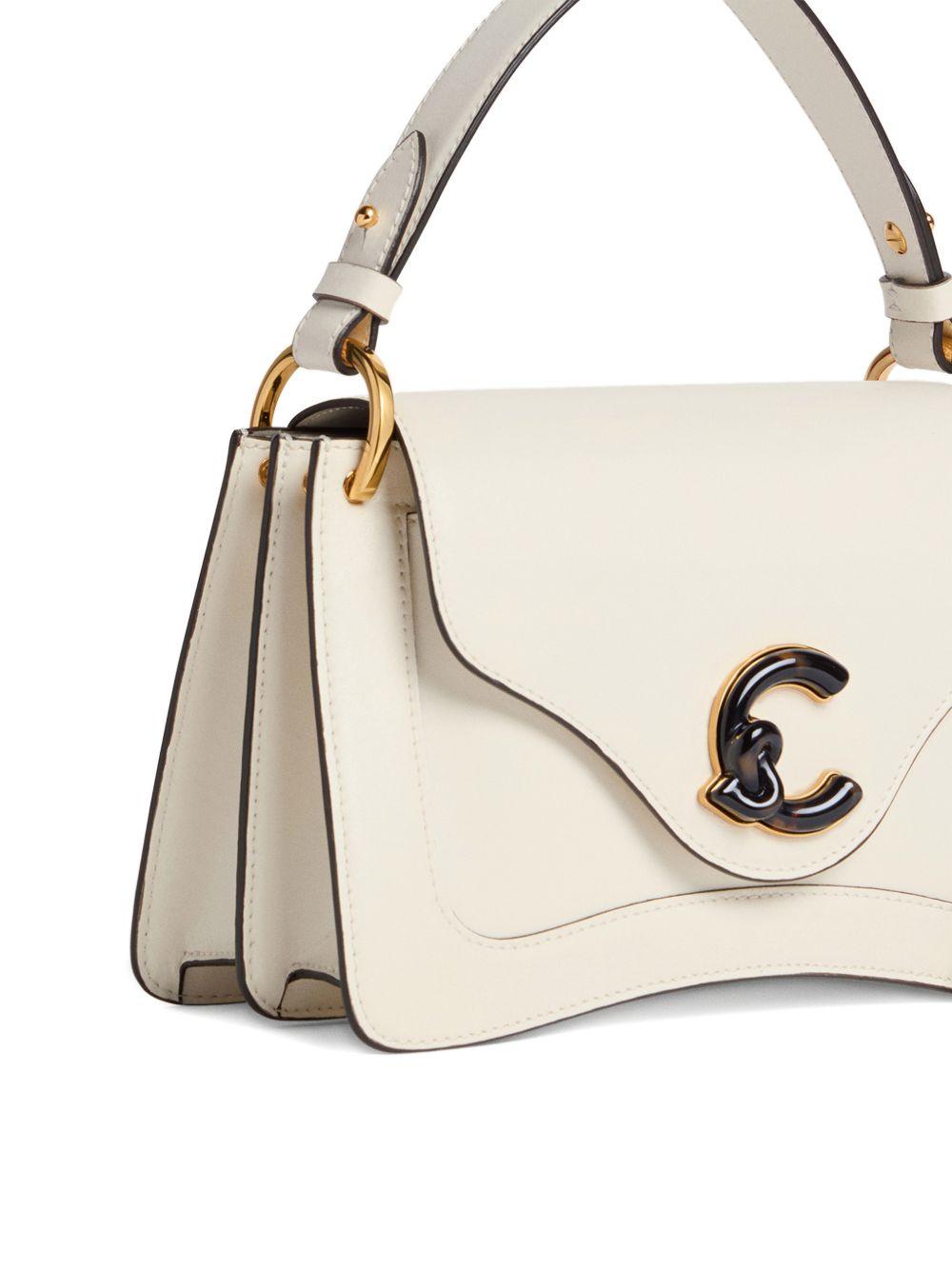 COCCINELLE Borsa a mano in pelle bianca con placca logo