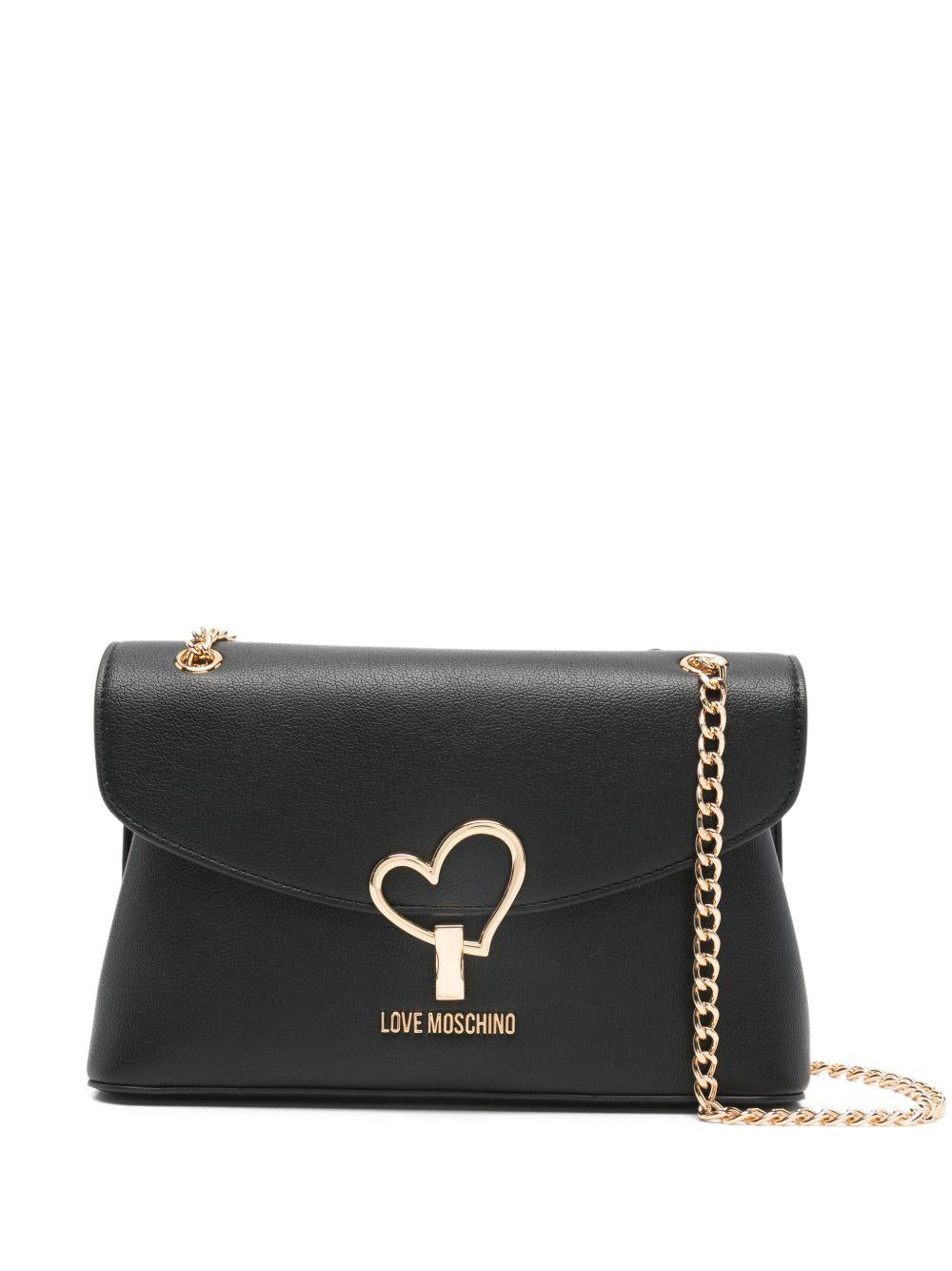 LOVE MOSCHINO Borsa nera in ecopelle con catenina dorata e chiusura a cuore