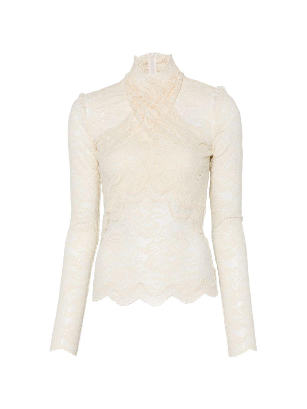 RABANNE T-shirt bianca a maniche lunghe con pizzo
