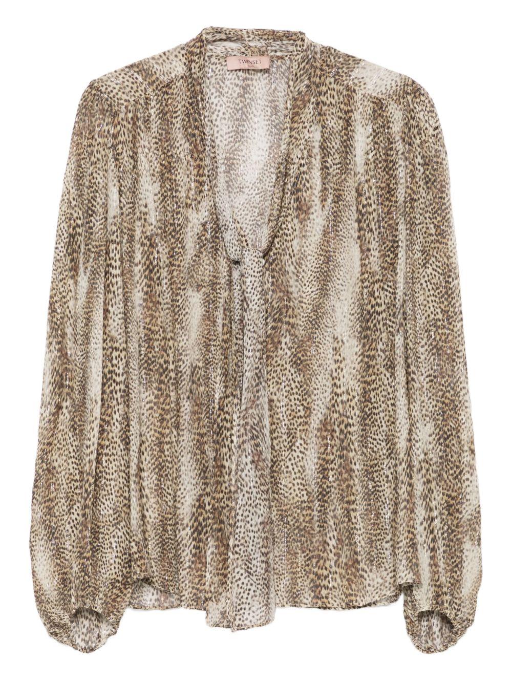 TWINSET Blusa con collo lavallière e stampa animalier