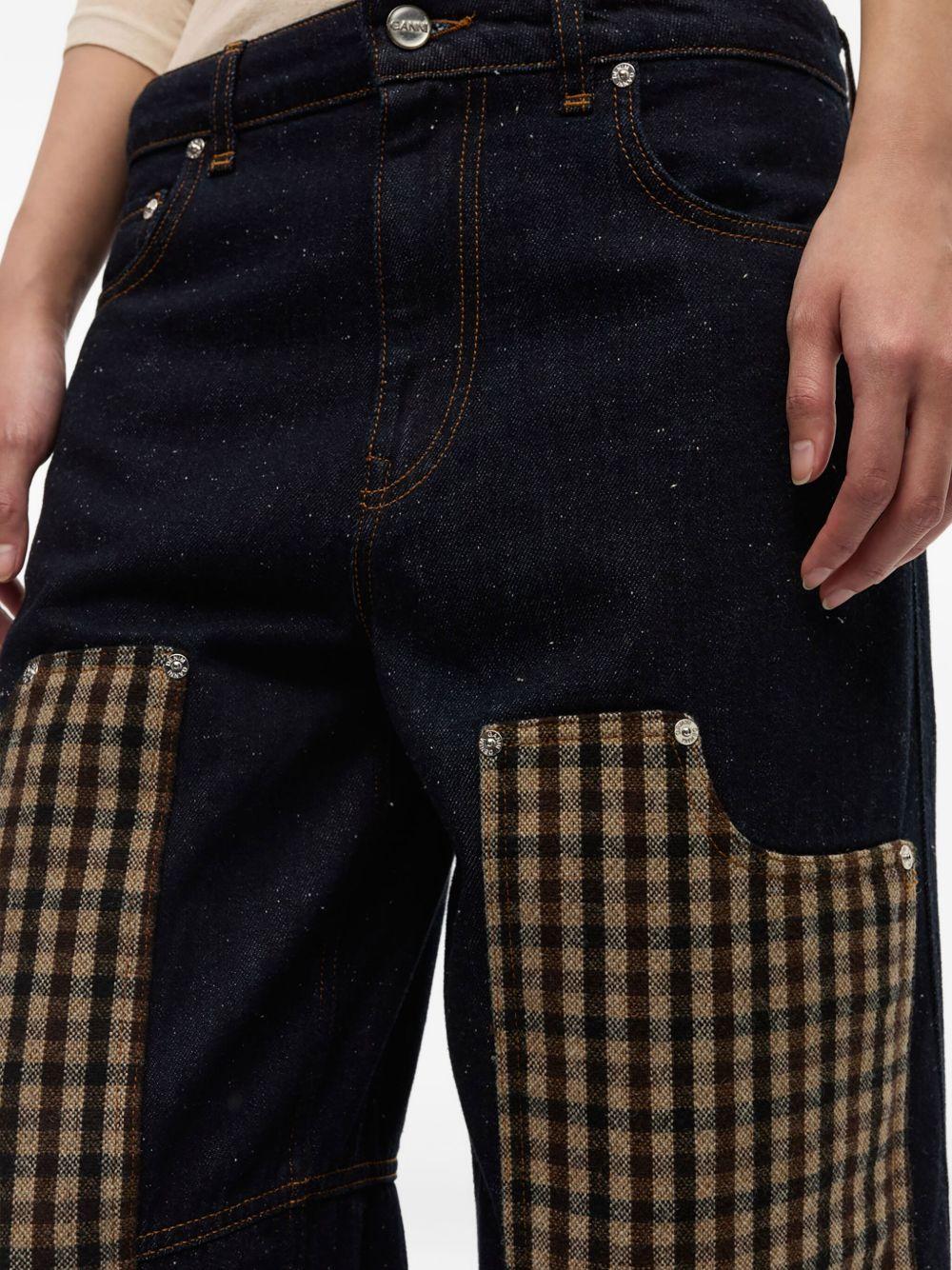 GANNI Jeans con patch a quadri blu notte
