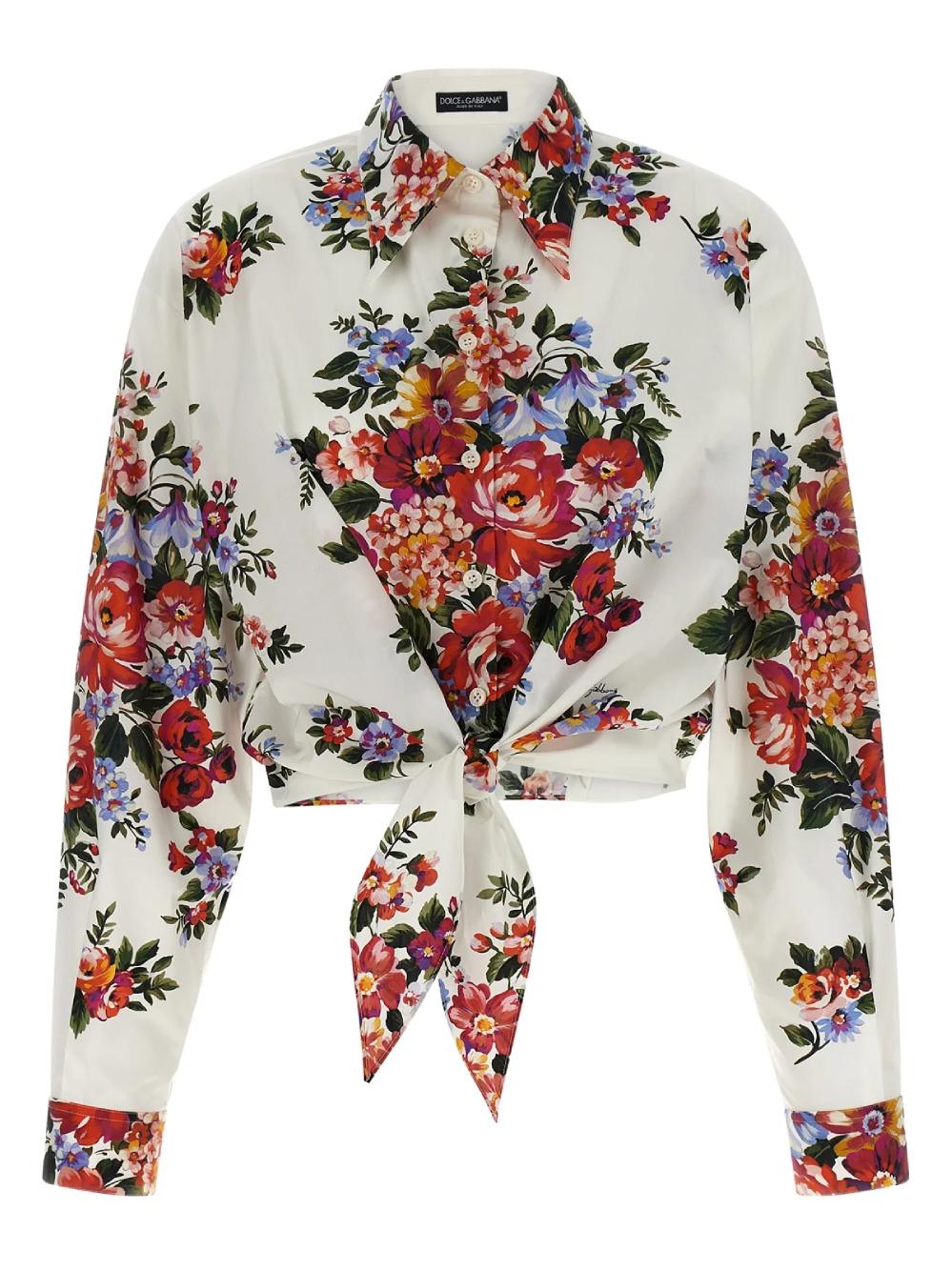 DOLCE e GABBANA Camicia con stampa floreale in cotone bianco