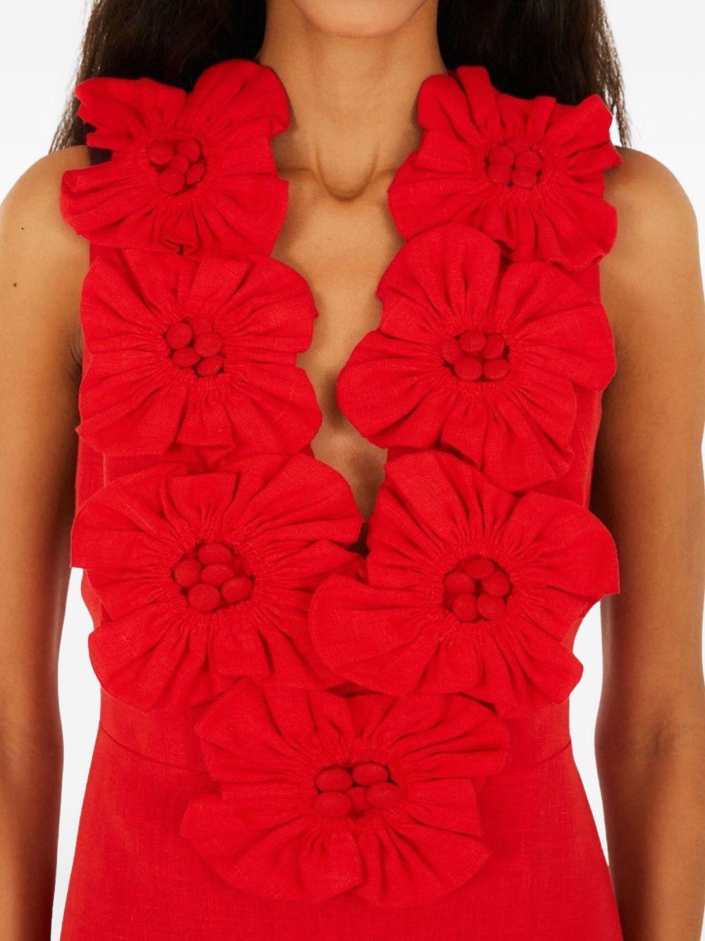FARM RIO Abito rosso con decorazioni floreali sullo scollo a V