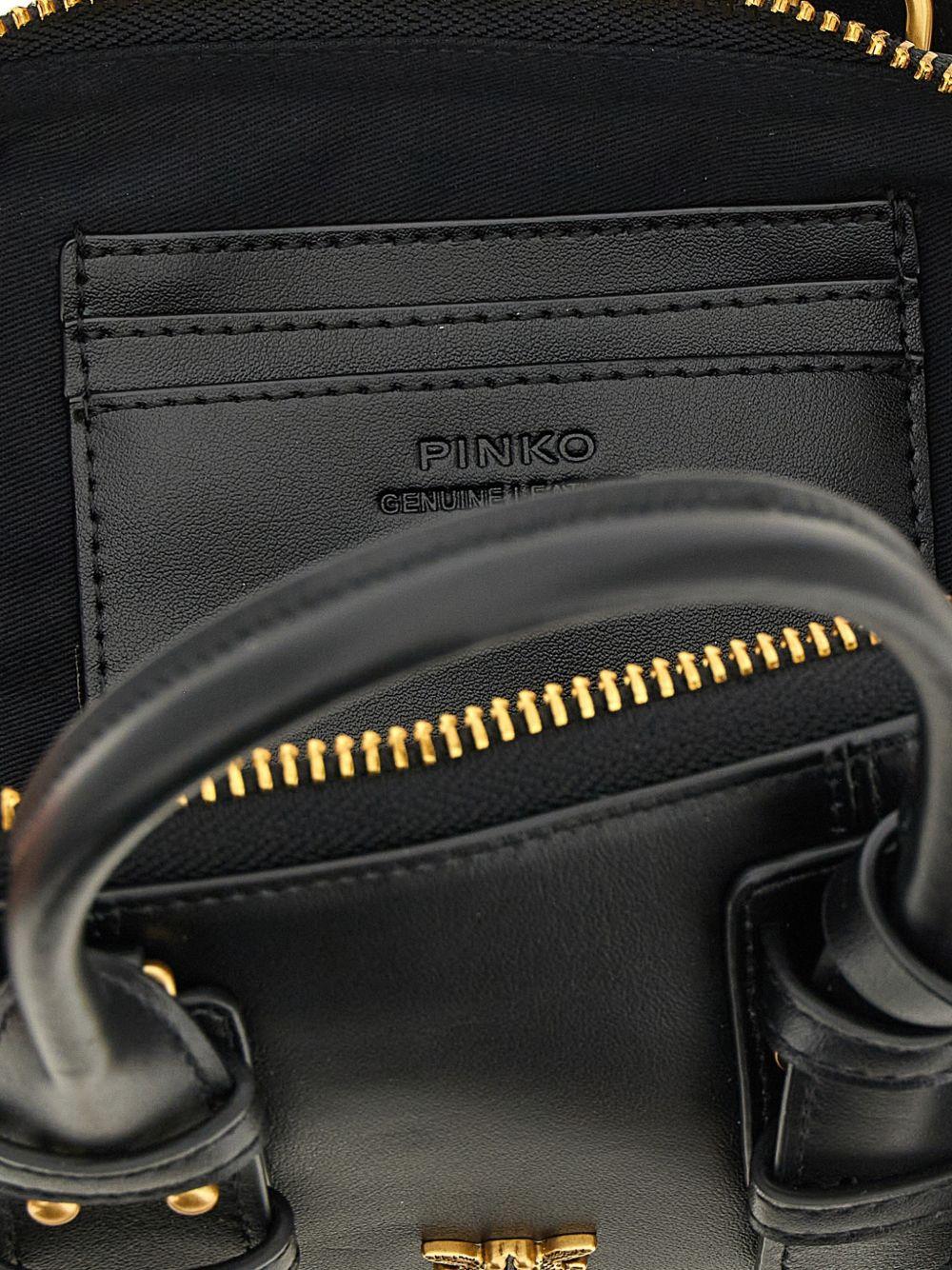 PINKO Borsa a mano in pelle nera con fibbie dorate
