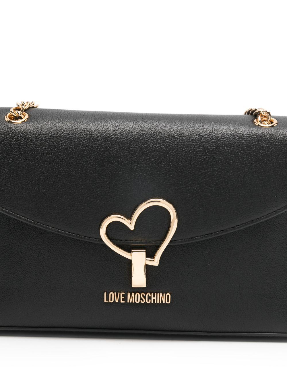 LOVE MOSCHINO Borsa nera in ecopelle con catenina dorata e chiusura a cuore