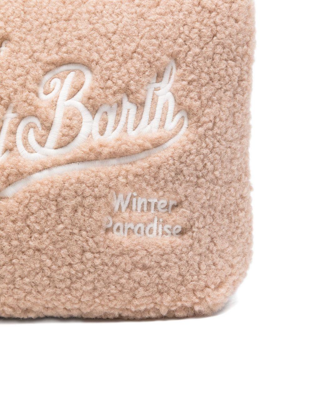 MC2 SAINT BARTH Pochette beige con pelliccia e logo