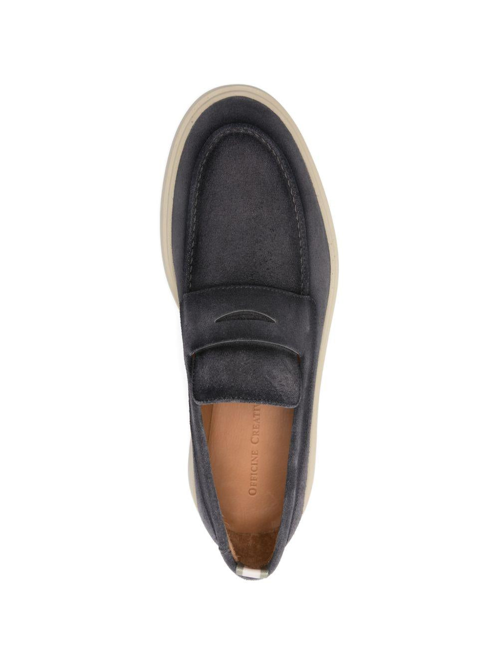 OFFICINE CREATIVE Mocassini in suede blu con design a pannelli