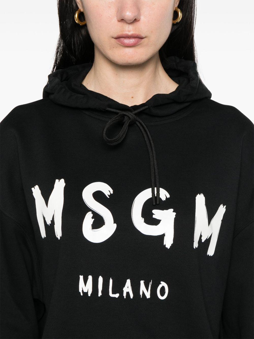 MSGM Felpa con cappuccio in cotone nero con logo<BR/>