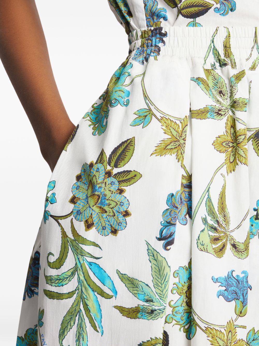 FAY Gonna midi in cotone bianco con stampa floreale