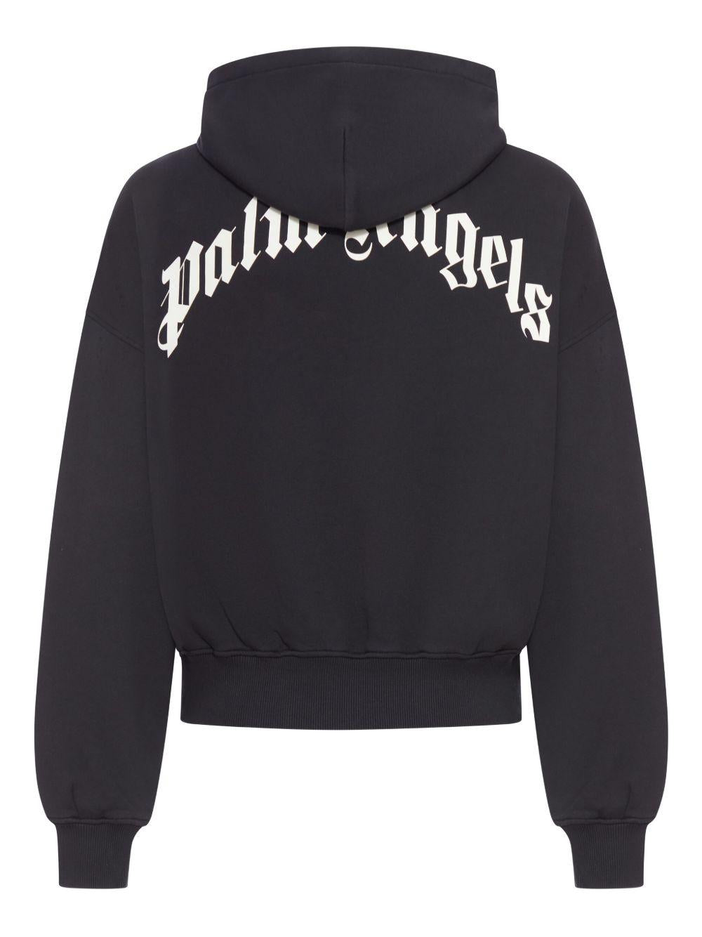 PALM ANGELS Felpa in cotone nero con cappuccio e logo nero