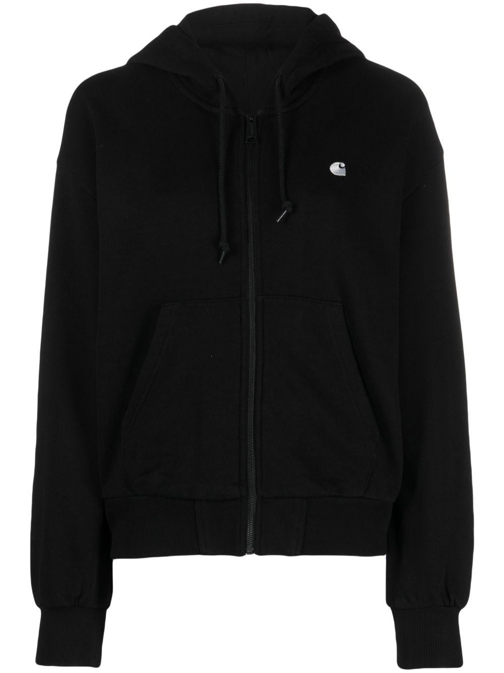 CARHARTT WIP Felpa in cotone nero con zip e cappuccio