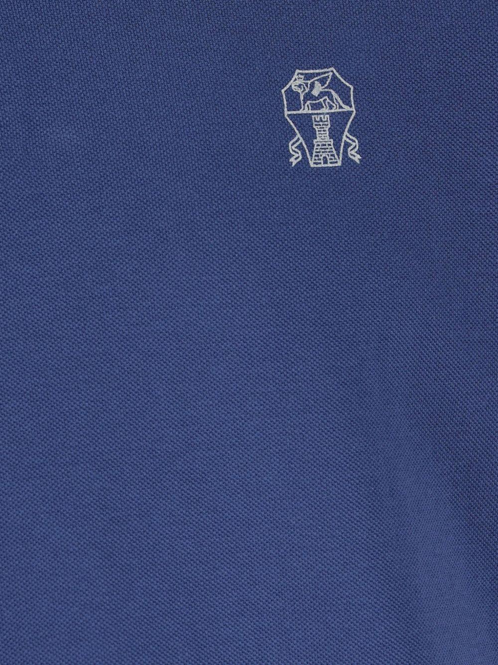BRUNELLO CUCINELLI Polo in cotone blu con logo ricamo sul petto