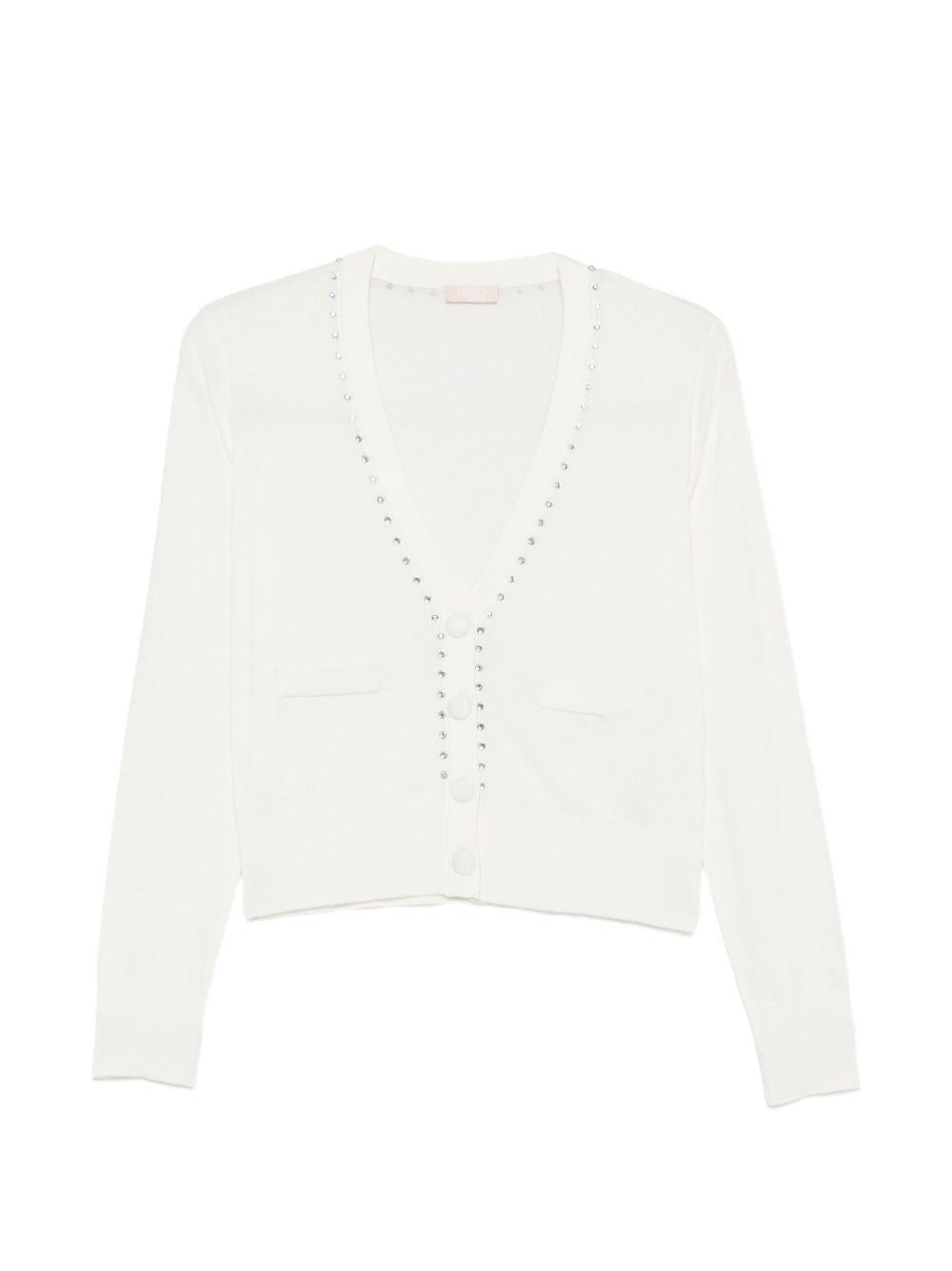 LIUJO Cardigan bianco con scollo a V rifinito con borchie