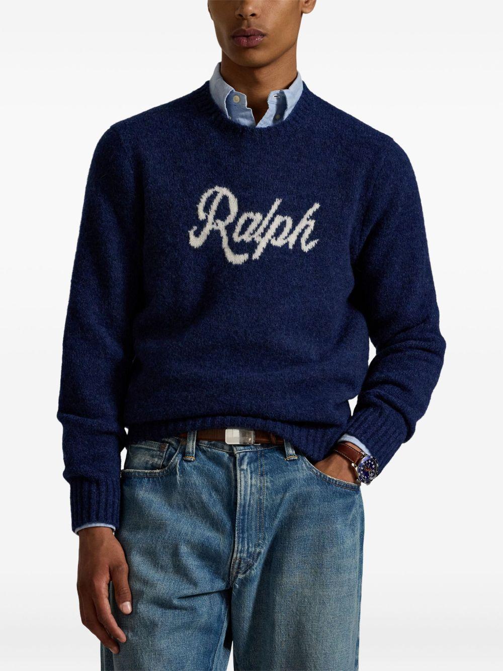 POLO RALPH LAUREN Maglia girocollo blu con logo tipografico