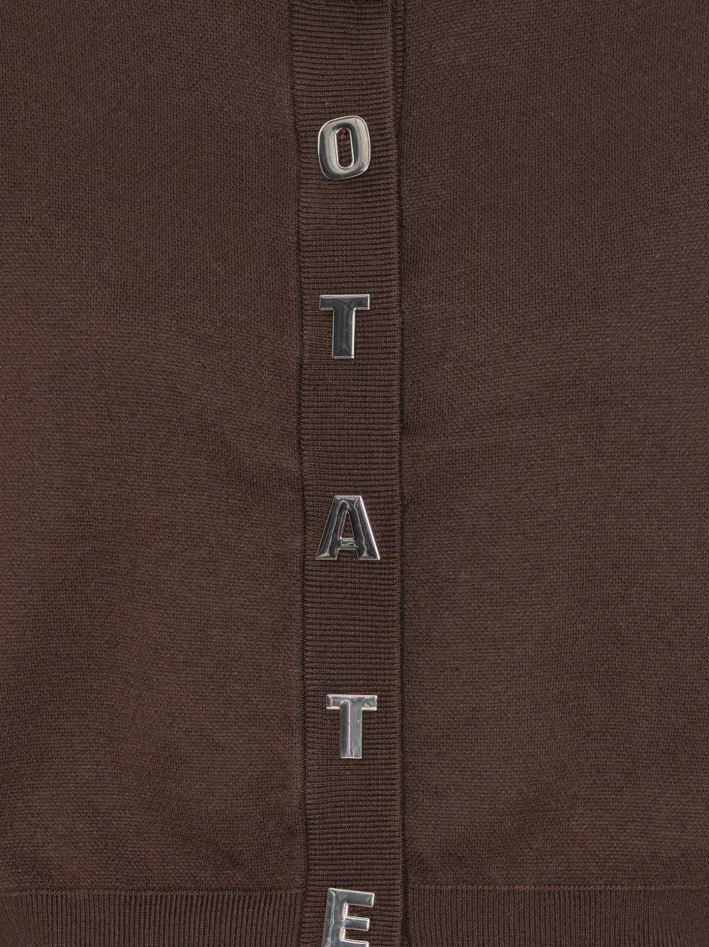 ROTATE Cardigan Firm Knit crop in cotone e cashmere marrone