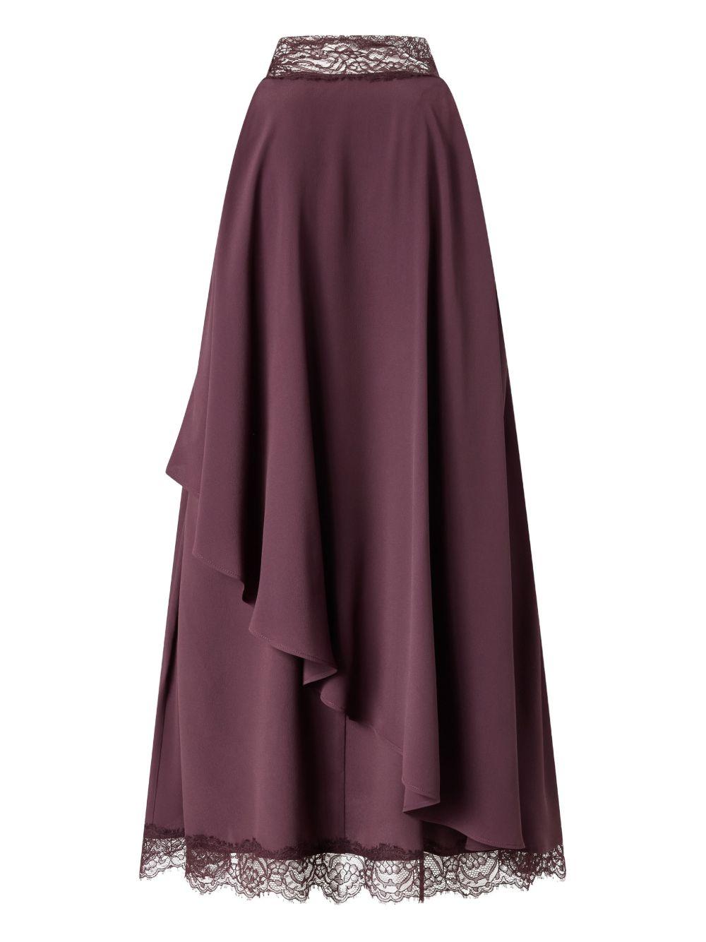 PINKO Gonna midi color melanzana con pizzo