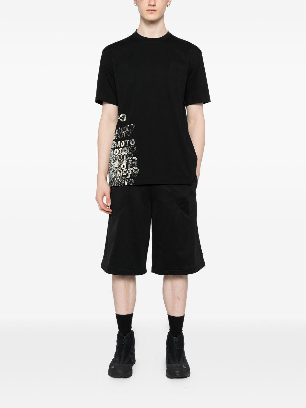 Y3 T-shirt in cotone nero con stampa bianca