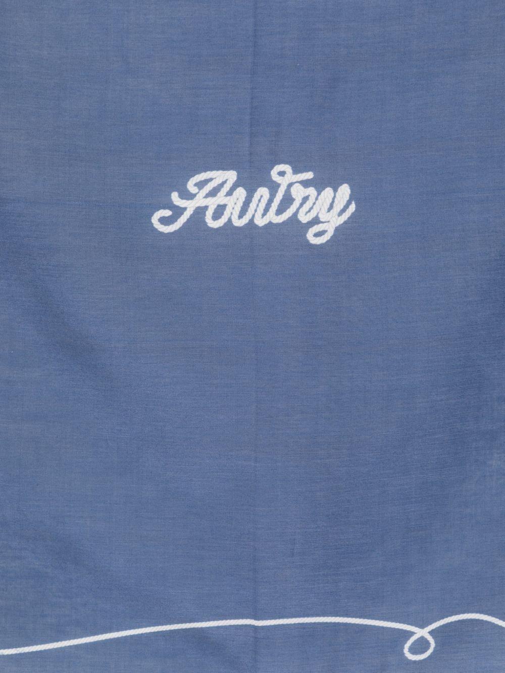 AUTRY Foulard blu con logo cucito in cotone e seta