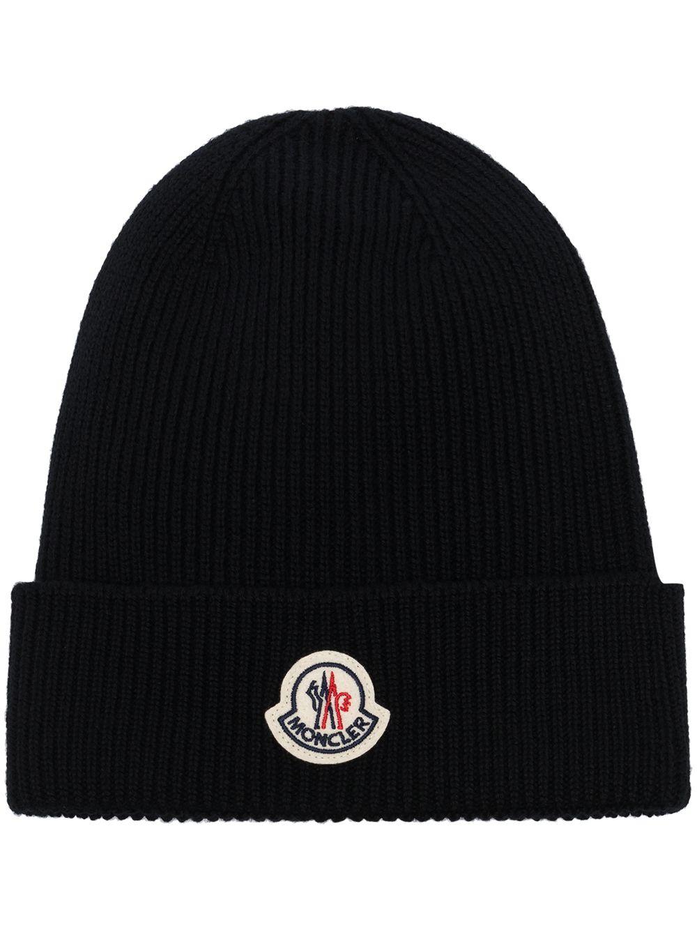 MONCLER Cappello con logo in lana e cashmere nero