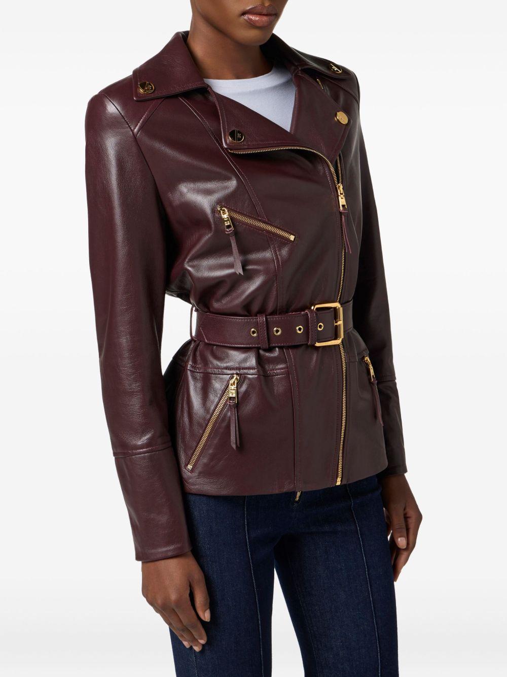 ELISABETTA FRANCHI Chiodo biker in pelle di agnello bordeaux
