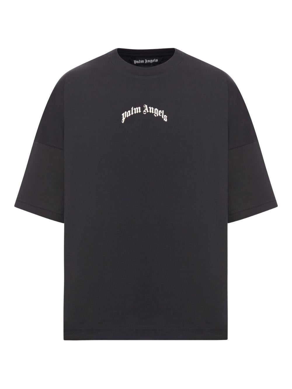 PALM ANGELS T-shirt in cotone nero girocollo con logo bianco