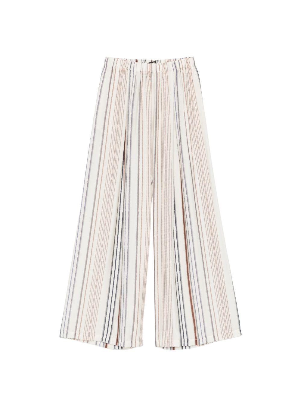 ELEH Pantaloni a righe in tessuto beige con vita elasticizzata
